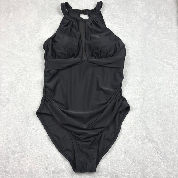 Black Mesh One Piece Swimsuit Bathing suit Minimalist Resort Luxe Sophisticated - Picture 5 of 12